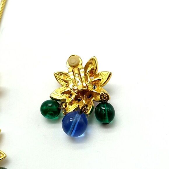 VTG SHAKIRA CAINE Indian Mughal Necklace & Matching Clip-on Earrings Glass Stone - Picture 16 of 16